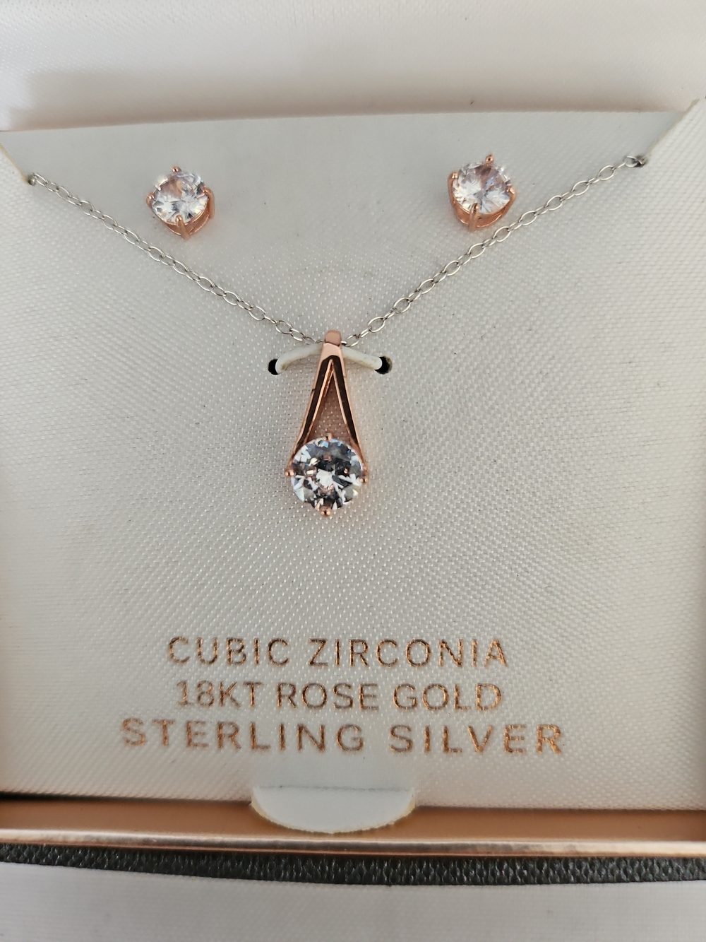 Primrose Cubic Zirconia 18kt Rose Gold Sterling Silver Earrings & Necklace Set